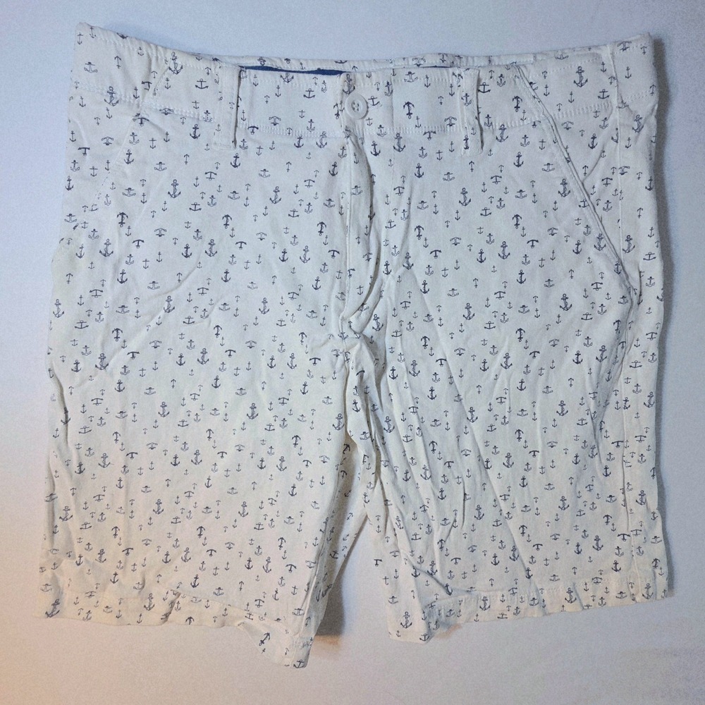 Denali Mens White Anchor Print Nautical Chino Shorts Size 32 Cotton Stretch
